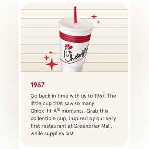 Chick-fil-a Classic 1967 Collector’s Cup Reusable 34oz NEW